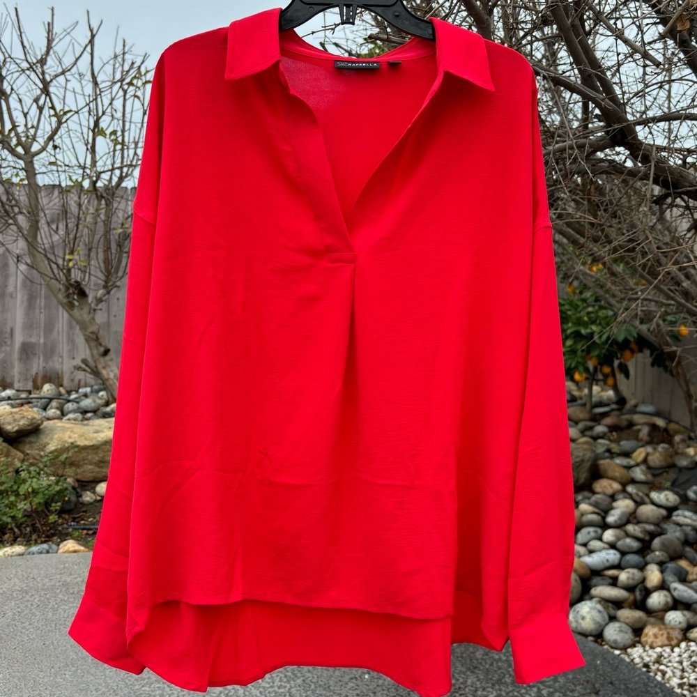 COPY - Rafaella women’s elegant red collar open v neck shirt blouse top size L
